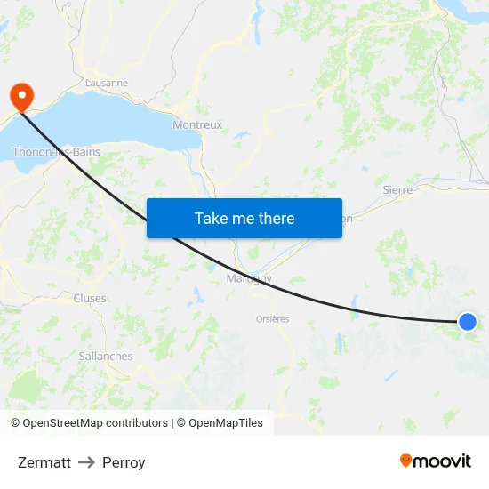 Zermatt to Perroy map