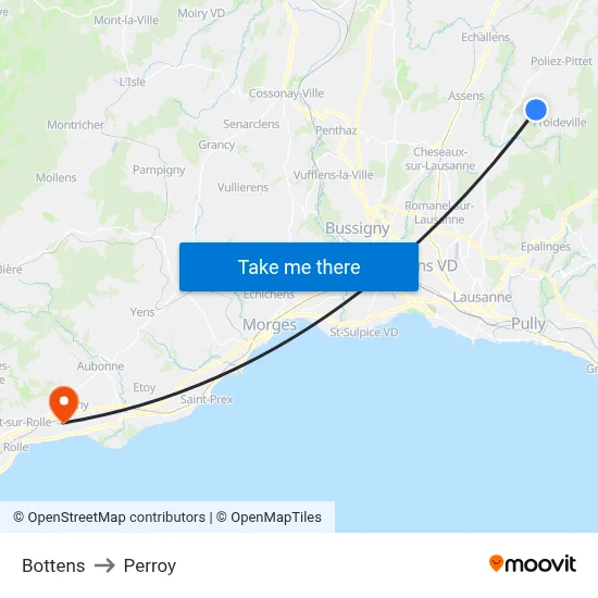Bottens to Perroy map
