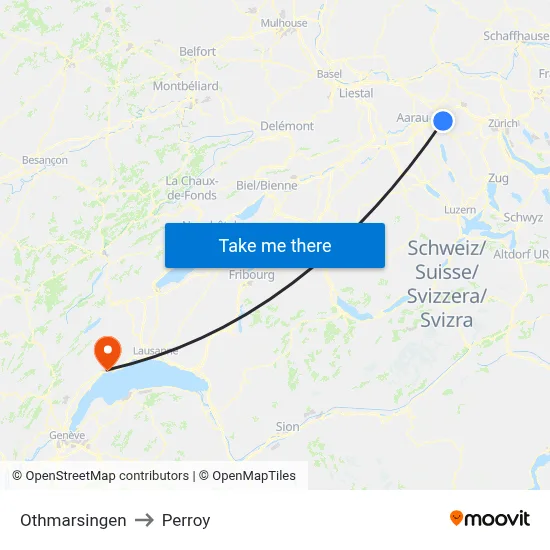 Othmarsingen to Perroy map