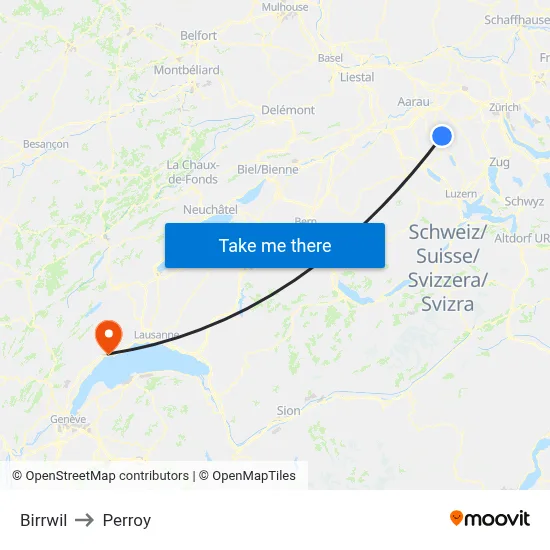 Birrwil to Perroy map