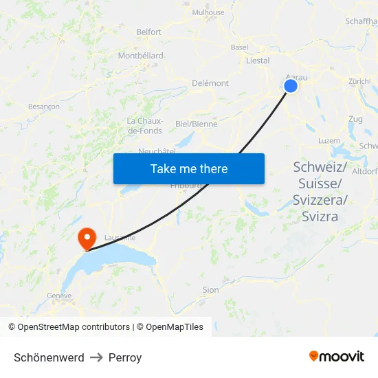 Schönenwerd to Perroy map