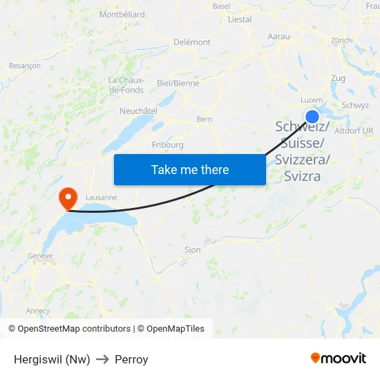 Hergiswil (Nw) to Perroy map
