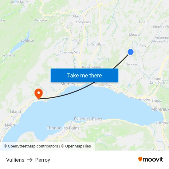 Vulliens to Perroy map