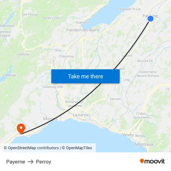 Payerne to Perroy map