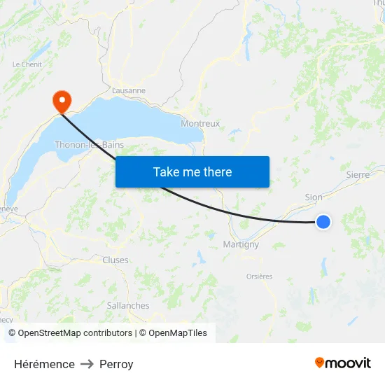 Hérémence to Perroy map