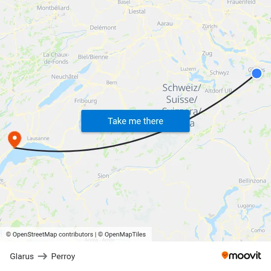 Glarus to Perroy map