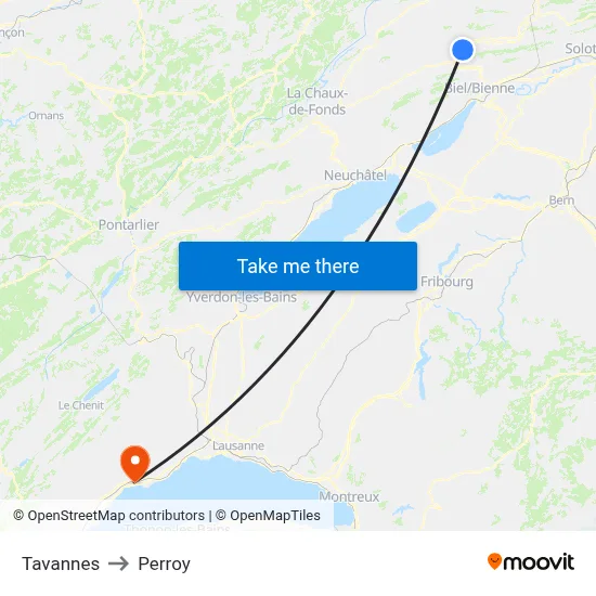 Tavannes to Perroy map