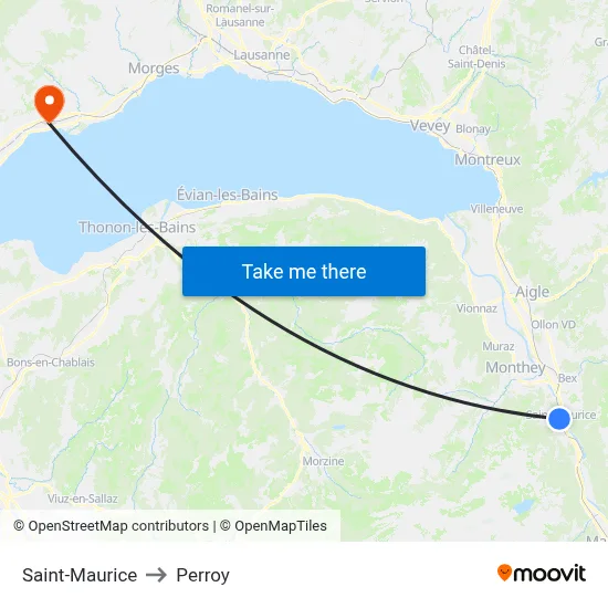 Saint-Maurice to Perroy map