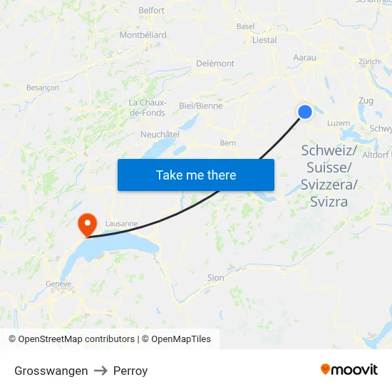 Grosswangen to Perroy map
