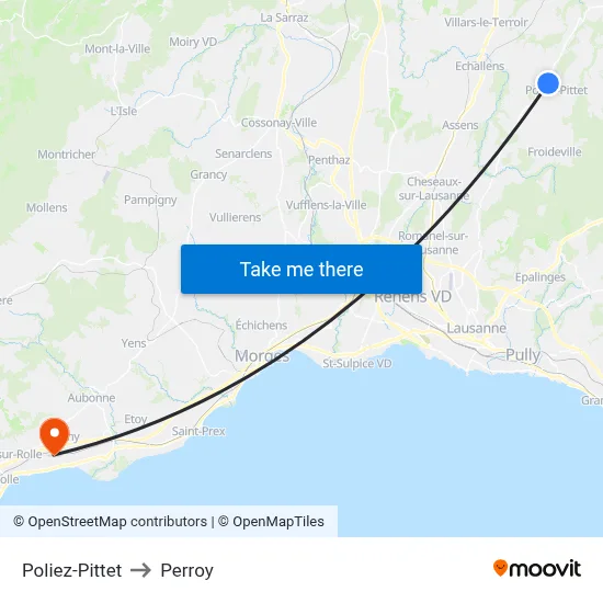 Poliez-Pittet to Perroy map
