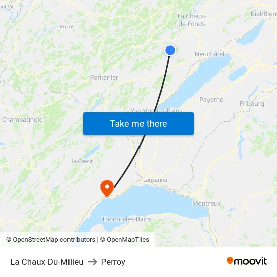 La Chaux-Du-Milieu to Perroy map
