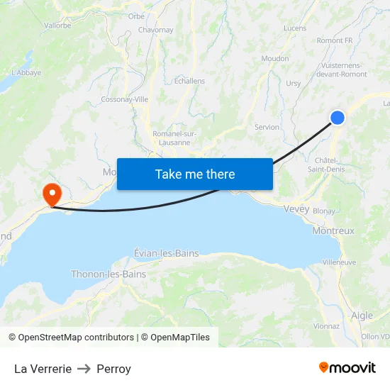 La Verrerie to Perroy map