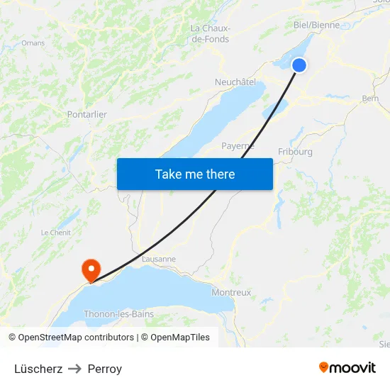 Lüscherz to Perroy map