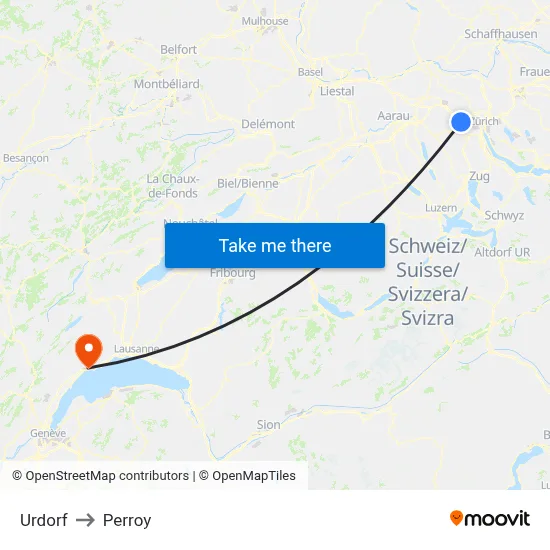 Urdorf to Perroy map