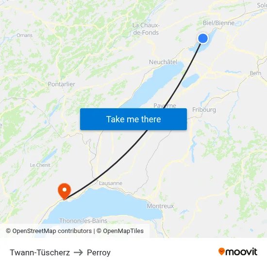 Twann-Tüscherz to Perroy map