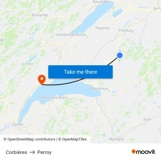 Corbières to Perroy map
