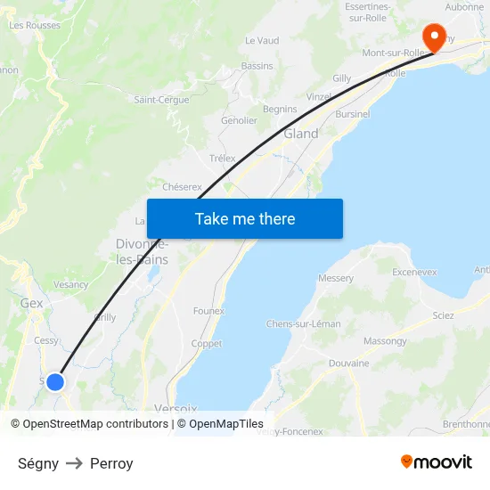 Ségny to Perroy map