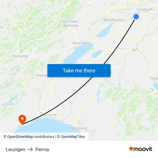 Leuzigen to Perroy map