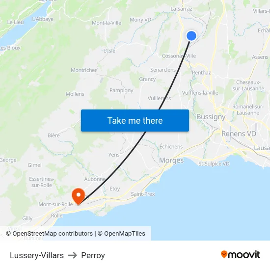 Lussery-Villars to Perroy map
