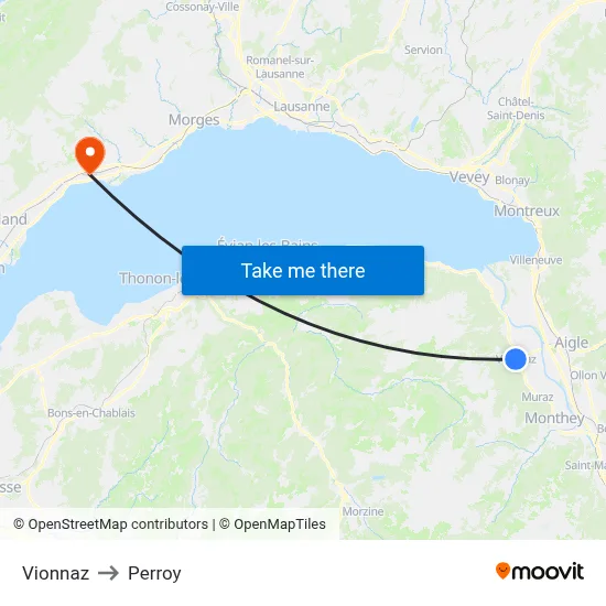 Vionnaz to Perroy map