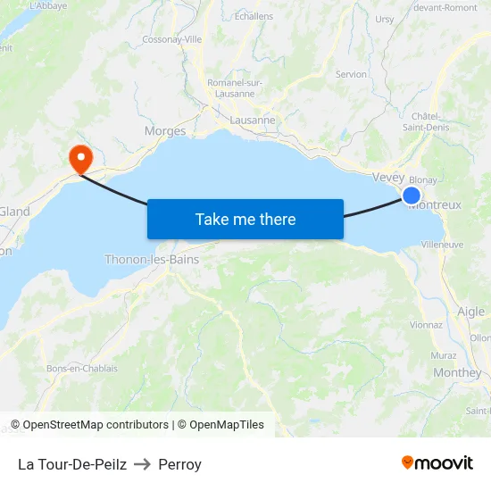La Tour-De-Peilz to Perroy map