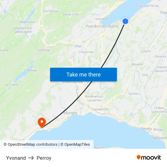 Yvonand to Perroy map