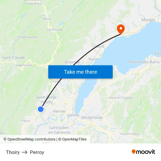 Thoiry to Perroy map