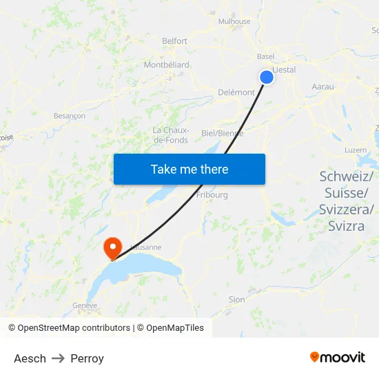 Aesch to Perroy map