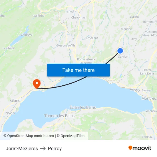 Jorat-Mézières to Perroy map