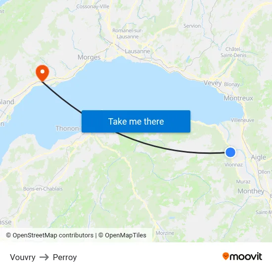 Vouvry to Perroy map