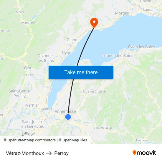 Vétraz-Monthoux to Perroy map