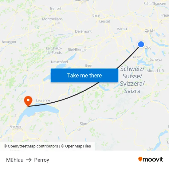 Mühlau to Perroy map