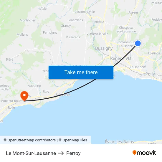 Le Mont-Sur-Lausanne to Perroy map