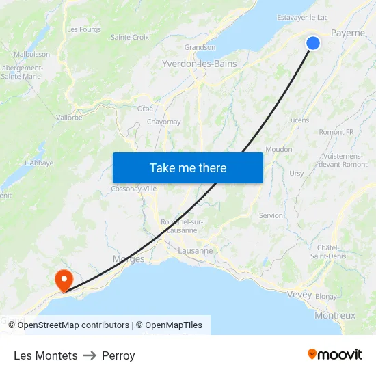 Les Montets to Perroy map