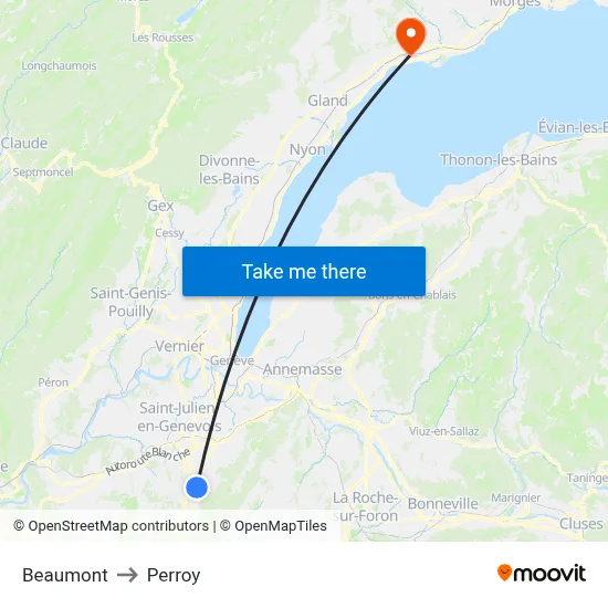 Beaumont to Perroy map