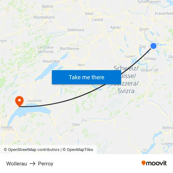 Wollerau to Perroy map