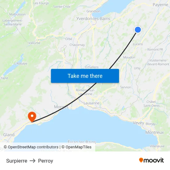 Surpierre to Perroy map