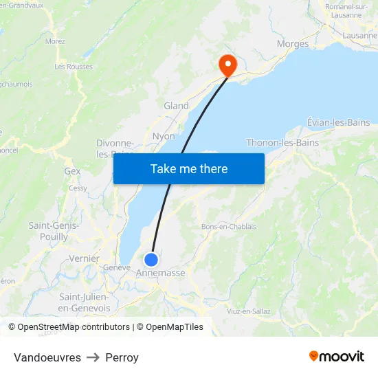 Vandoeuvres to Perroy map