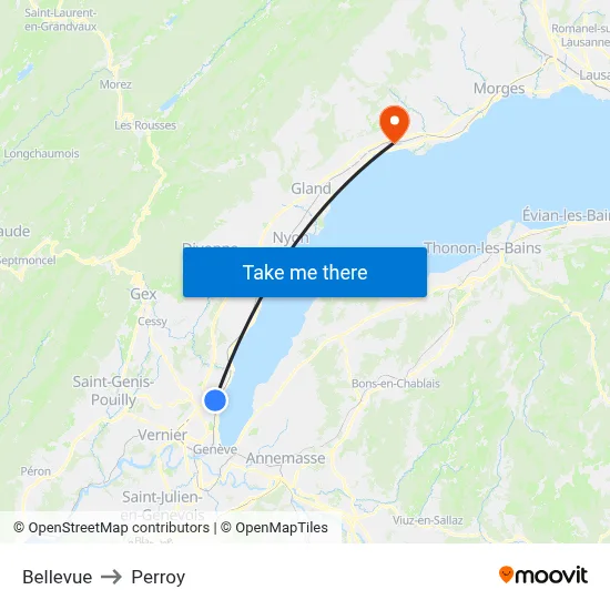 Bellevue to Perroy map