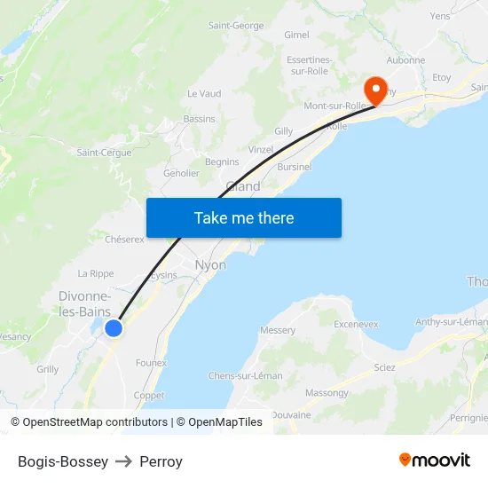 Bogis-Bossey to Perroy map
