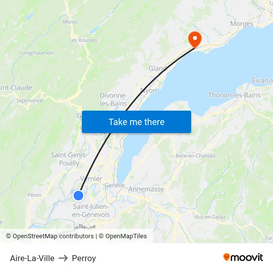 Aire-La-Ville to Perroy map