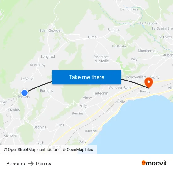 Bassins to Perroy map