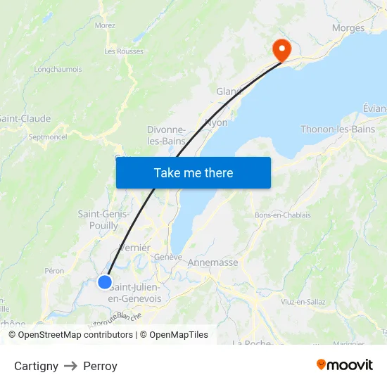 Cartigny to Perroy map