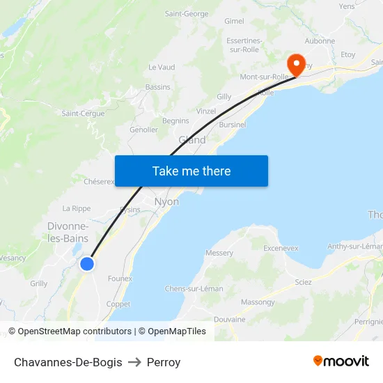 Chavannes-De-Bogis to Perroy map