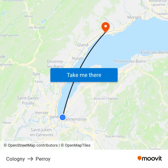Cologny to Perroy map