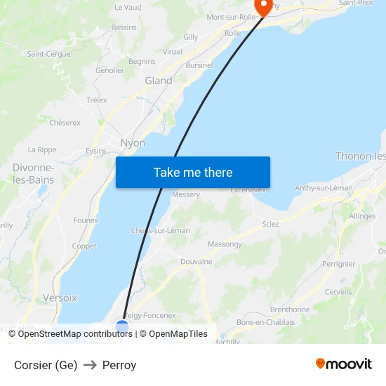 Corsier (Ge) to Perroy map