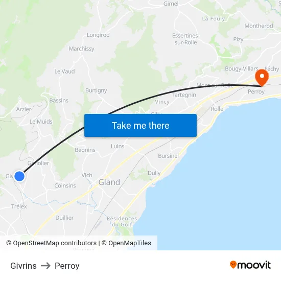 Givrins to Perroy map