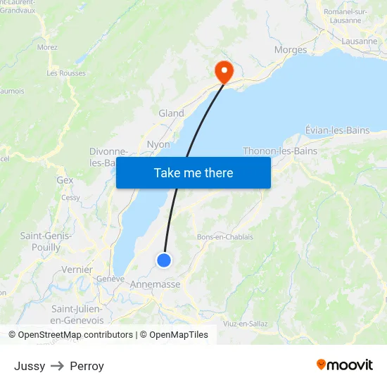 Jussy to Perroy map