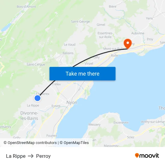 La Rippe to Perroy map