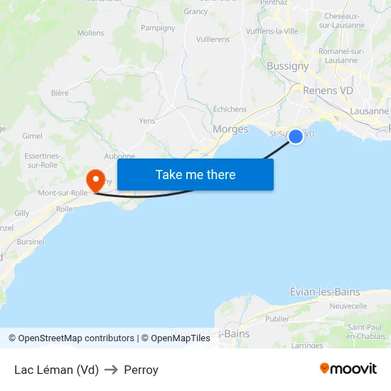 Lac Léman (Vd) to Perroy map